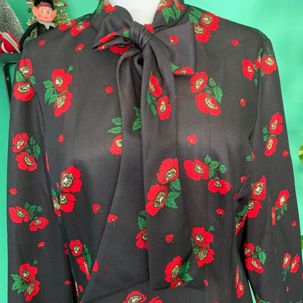 VTG women’s tie neck dress M L 60s/70s